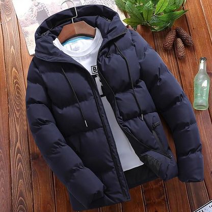 Men's puffer jacket with hood and zip pockets