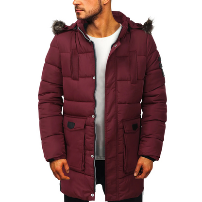 Men's parka winter jacket warmly lined with pockets and hood