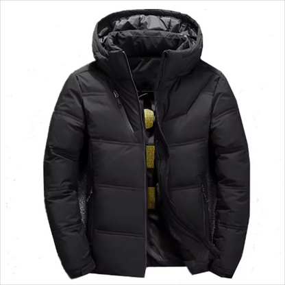 Men's puffer jacket with hood and adjustable drawstring