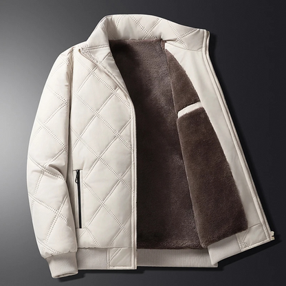 Men's puffer jacket with quilted pattern and fleece lining