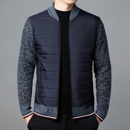 Men's quilted transition jacket - Knitted sleeves, Lightweight, Casual