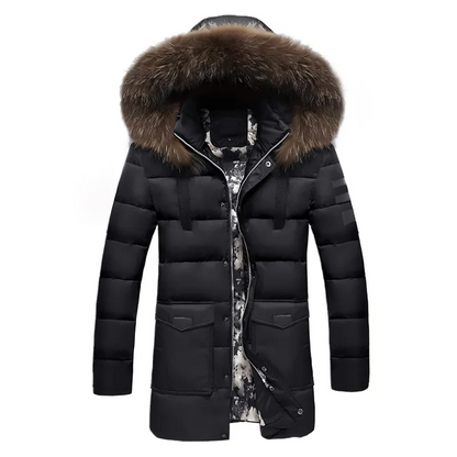 Men's parka winter jacket with fur hood and warm lining