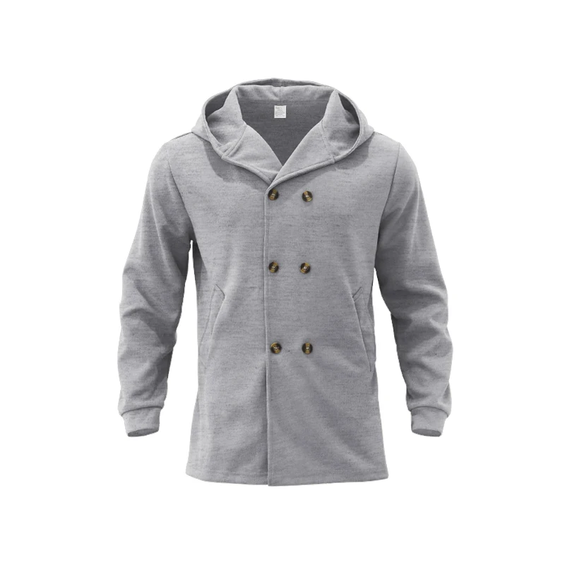 Modern men's coat - Double-buttoned coat with hood