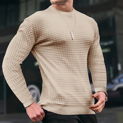 Men's sweater with structure, round neck slim fit jumper