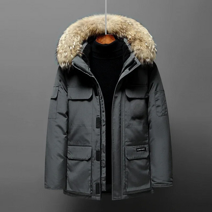 Men's parka winter jacket warmly lined with zip and hood