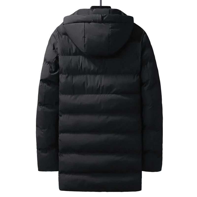 Puffer jacket men long with hood and several pockets