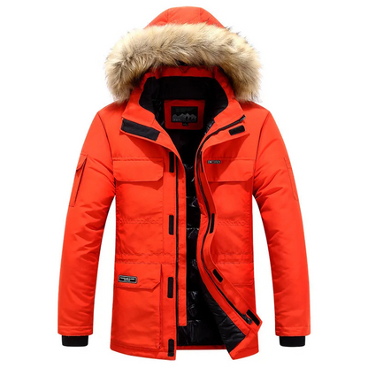 Men's parka winter jacket with fur hood and warm lining