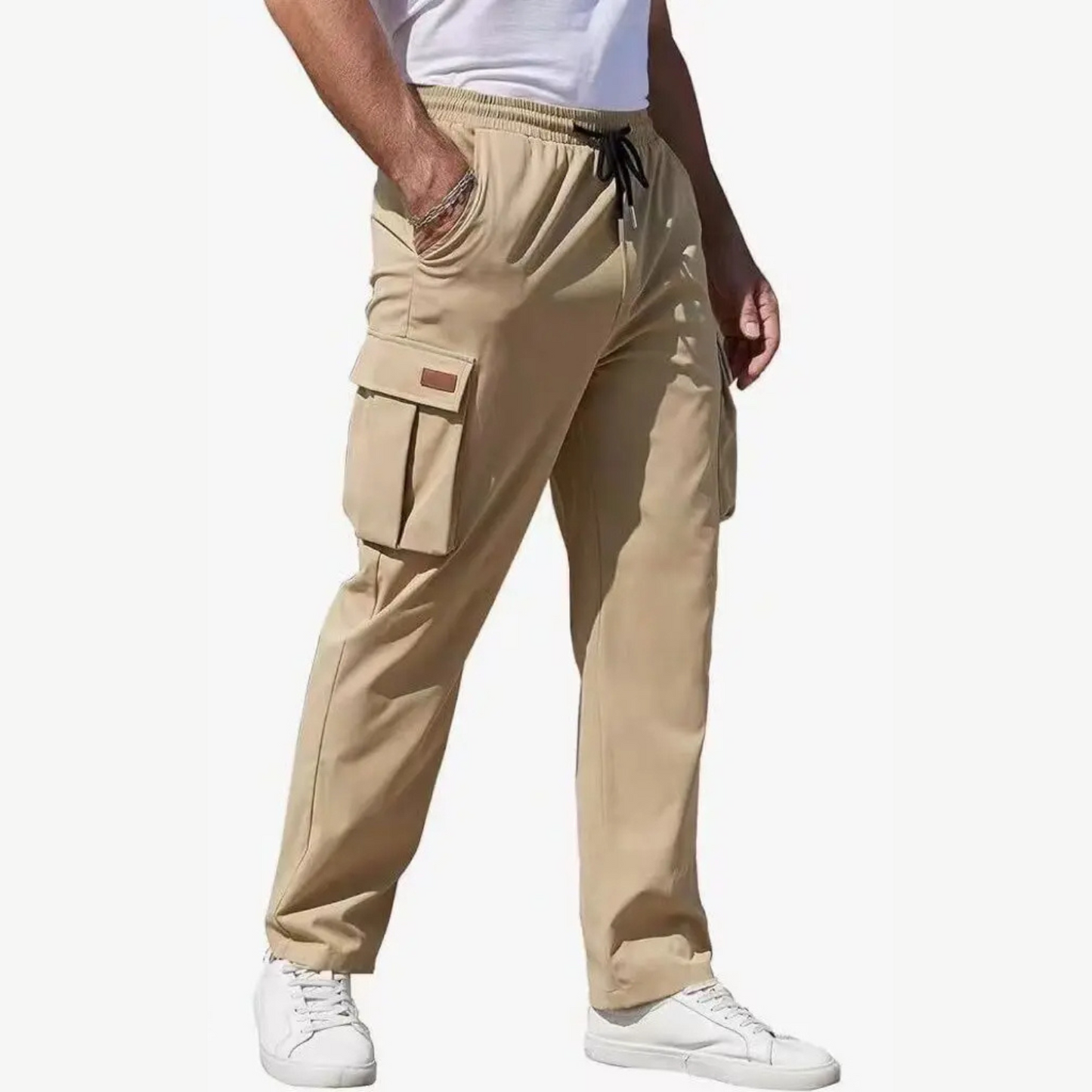 Oversized straight solid grey cargo trousers for men