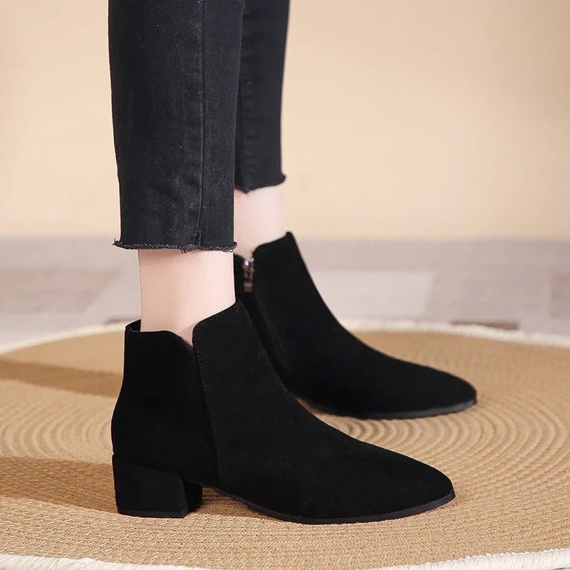 Low Heel Ankle Boots with Side Zip for Women - Women's Ankle Boots