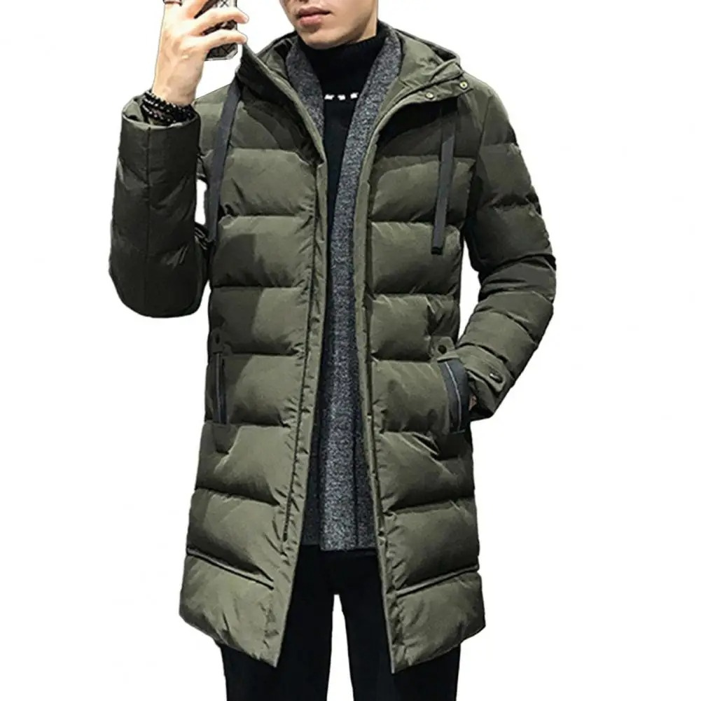 Puffer jacket men long with adjustable hood and side pockets