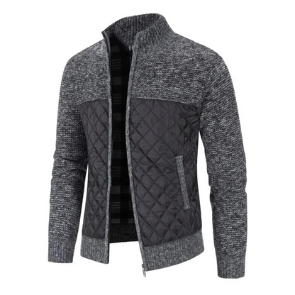 Men's quilted transition jacket - Knitted sleeves, Warm, With zip