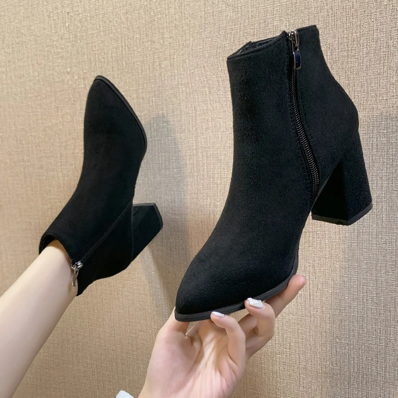 High Heel Ankle Boots with Side Zip - Women's Ankle Boots