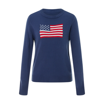 Knitted Pullover With American Flag Detail - Women's Sweater