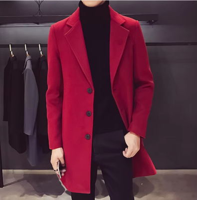 Elegant men's coat - Slim-fit wool coat with single-breasted design