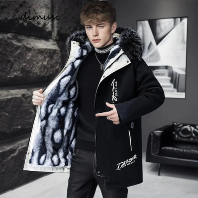 Men's parka winter jacket with fur hood and printed lining