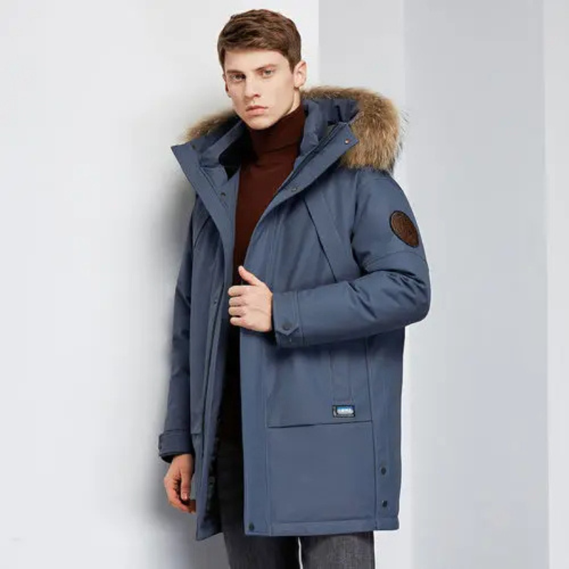 Men's parka winter jacket with fur hood and windproof material