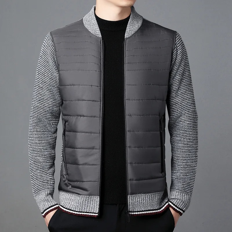 Men's quilted transition jacket - Knitted sleeves, Lightweight, Casual