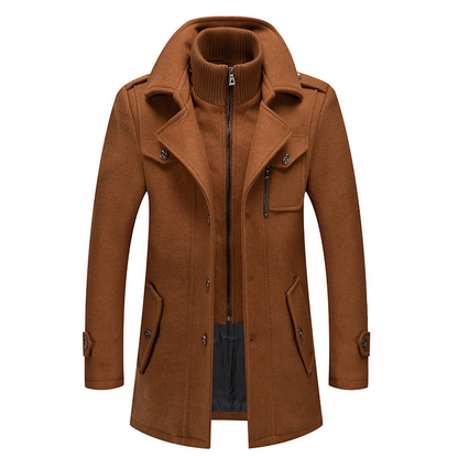 Warm men's coat - Functional wool coat with zip and pockets