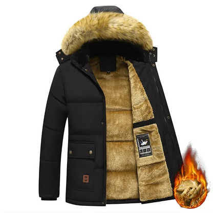 Men's parka winter jacket lined with fur hood and pockets