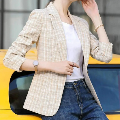 Ladies' Checked Blazer With Ankle Button Closure - Stylish and Classic