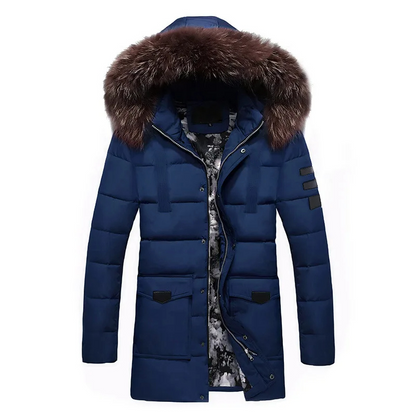 Men's parka winter jacket with fur hood and warm lining