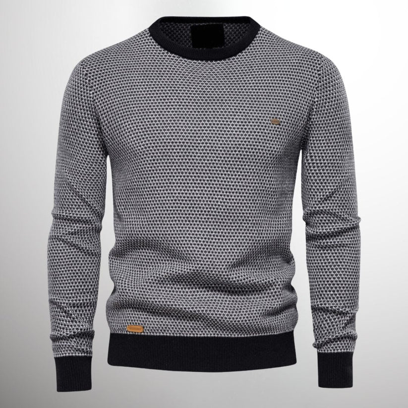 Men's knitted jumper with round neckline and geometric pattern - Modern casual fashion