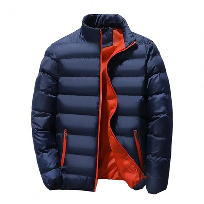 Men's puffer jacket with contrast lining and zip pockets