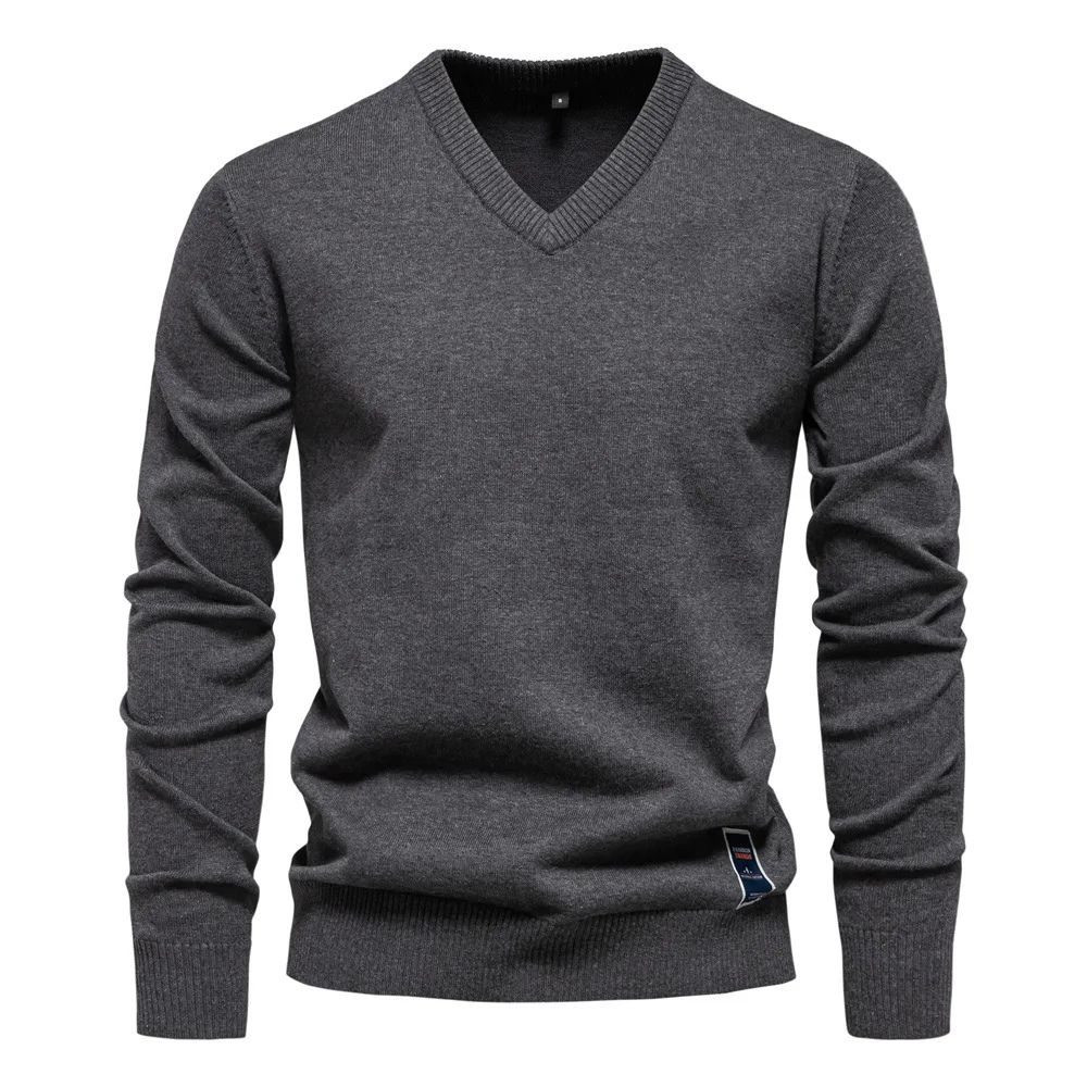 Classic V-neck men's sweater with subtle label detail