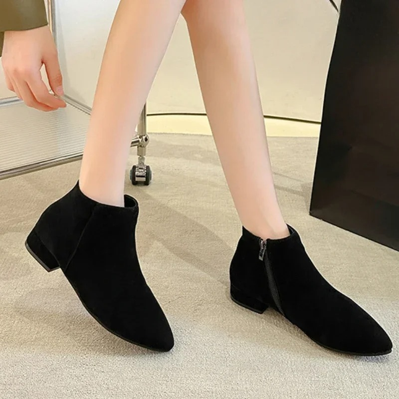 Women's Ankle Boots with Flat Heel and Minimalist Design - Women's Ankle Boots