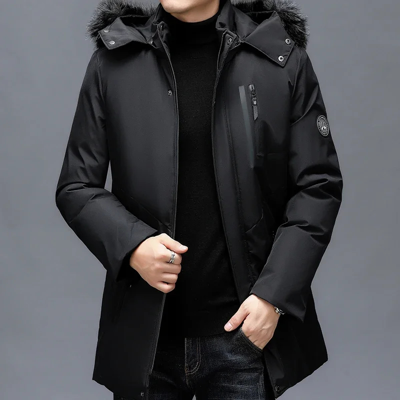 Men's parka winter jacket with fur hood and waterproof zips