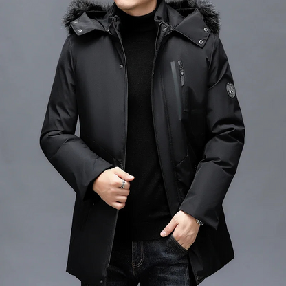 Men's parka winter jacket with fur hood and waterproof zips