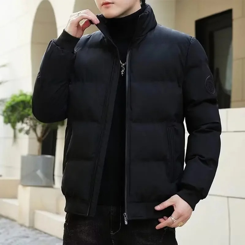 Men's puffer jacket with high collar and zip pockets