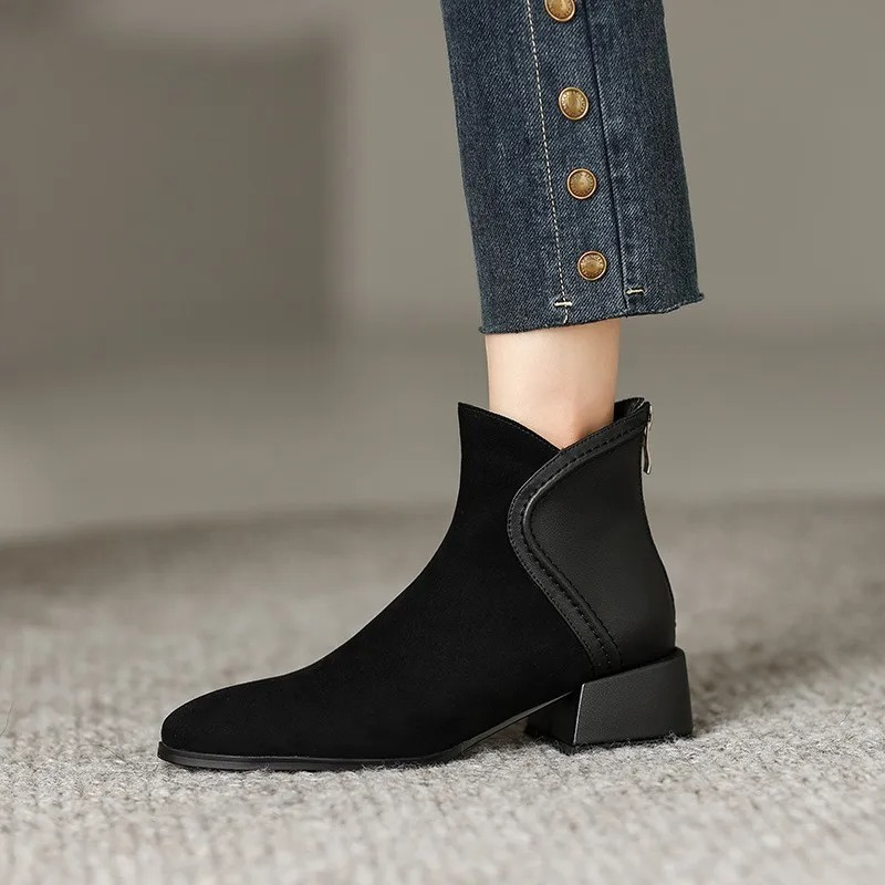 Stylish Ankle Boots with Cutouts and Low Heel - Women's Ankle Boots