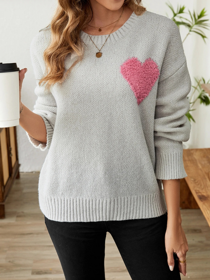 Warm Sweater With Heart Design - Women's Sweater