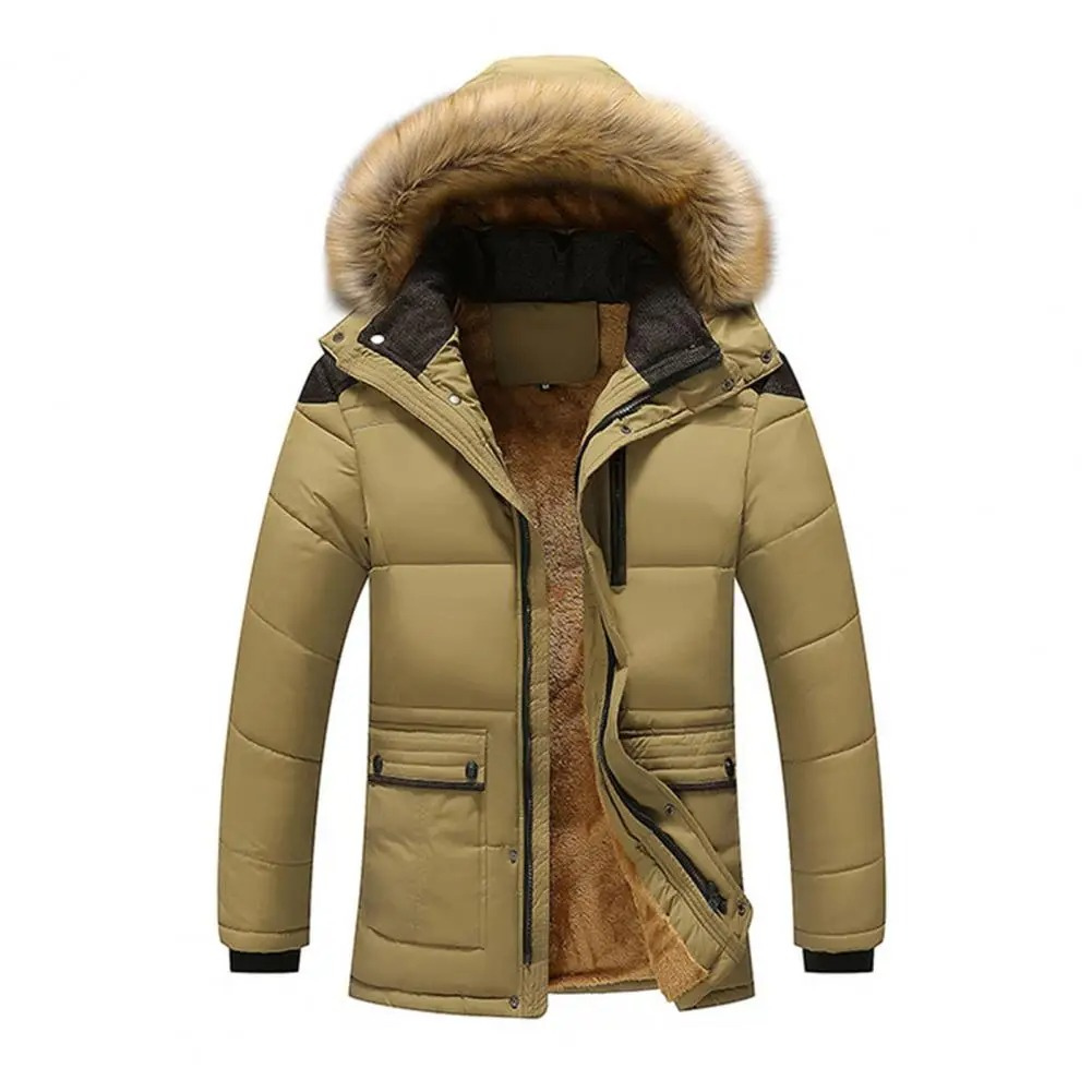 Men's puffer jacket with fur hood and warm lining