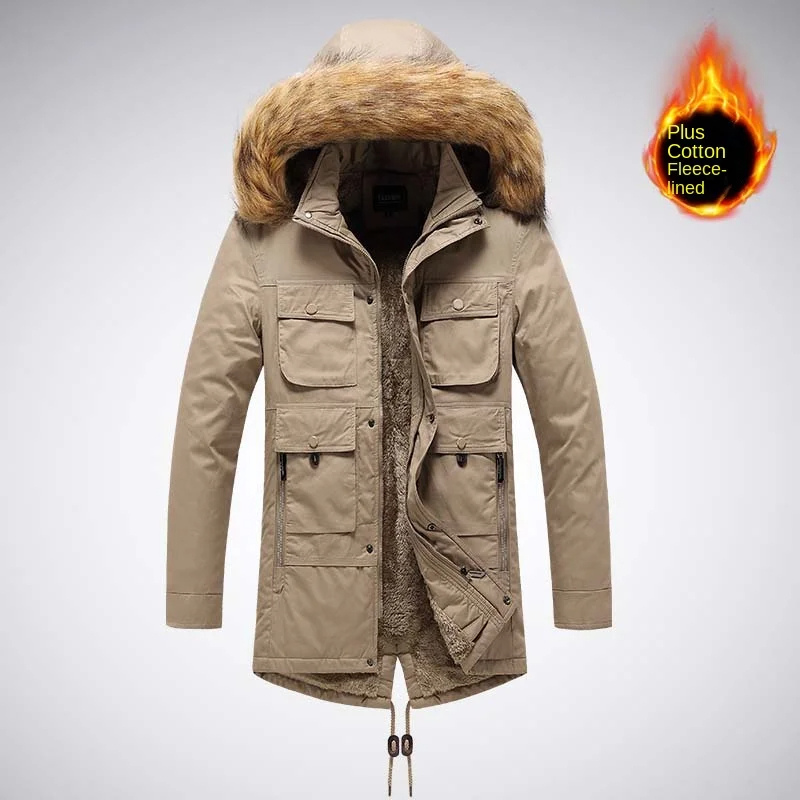 Men's parka winter jacket with fur hood and fleece lining