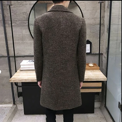 Elegant men's coat - slim-fit wool coat with lapel collar