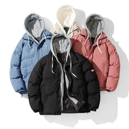 Men's puffer jacket with hood and fleece lining