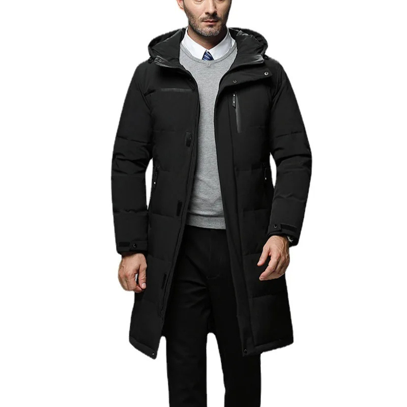 Men's parka winter jacket long cut with hood and zip