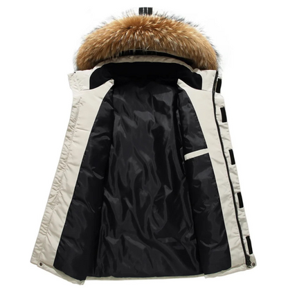 Men's parka winter jacket with thick fur collar and zip