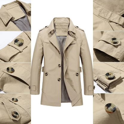 Functional men's coat - Lightweight trench coat with adjustable waist