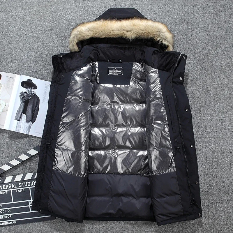 Men's parka winter jacket with fur hood and thick padding