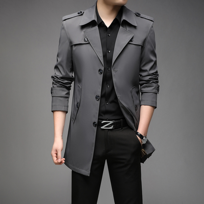 Stylish men's coat - Lightweight trench coat with epaulettes