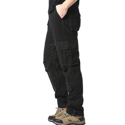 Elasticated waist large pocket cotton cargo trousers mens