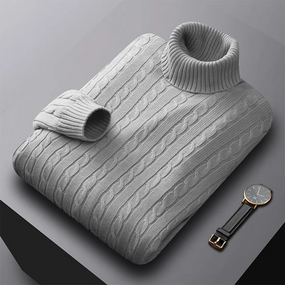 Turtleneck jumper men - Warm turtleneck jumper with cable knit pattern