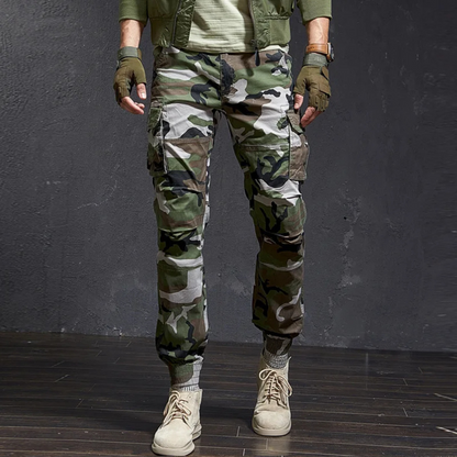 Military colour skinny long cargo pants men