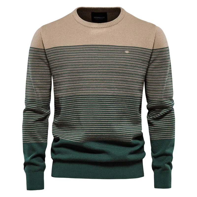 Multicoloured round neck men's sweater with modern stripe pattern