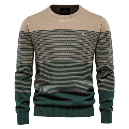 Multicoloured round neck men's sweater with modern stripe pattern