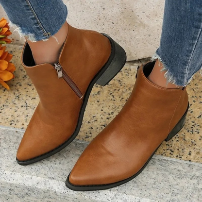 Stylish Ankle Boots with Zipper and Block Heel - Women's Ankle Boots