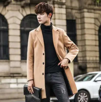 Elegant men's coat - Slim-fit wool coat with single-breasted design